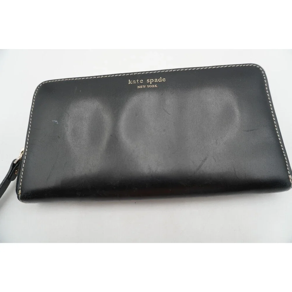 Kate Spade New York Leather Zip-Around Wallet Black Women’s Pocket Book Designer